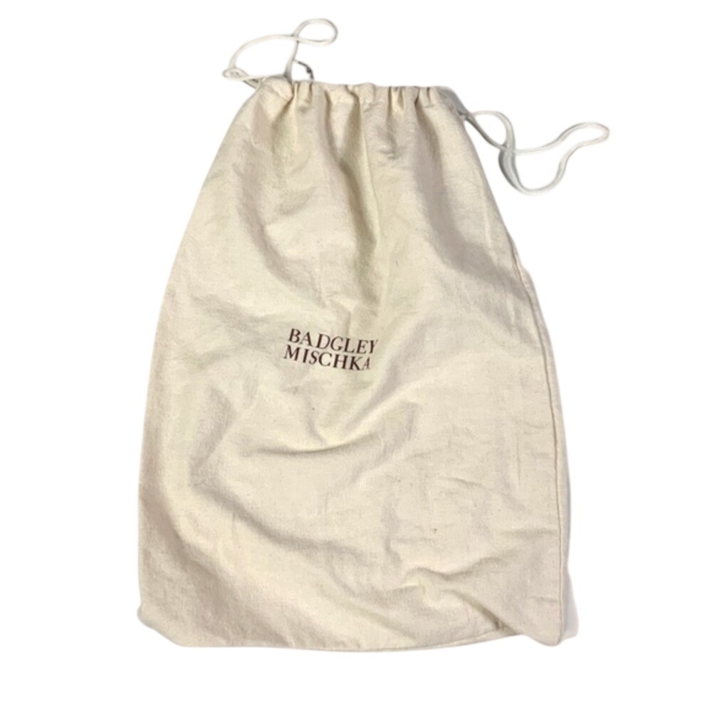 Badgely Mischka drawstring dust bag cream black logo flannel